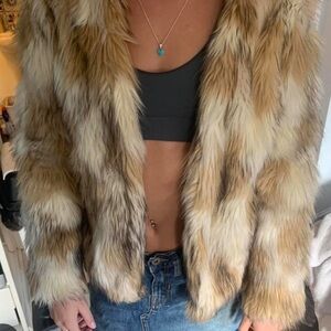 Zara Faux Fur Jacket - Cream and Brown